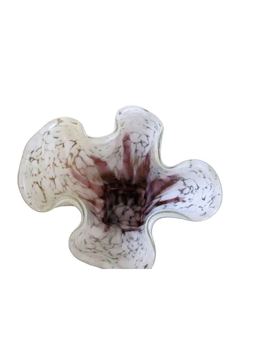 MCM Purple & White Mottled Handblown Glass Vase - Ruffled Handkerchief Top